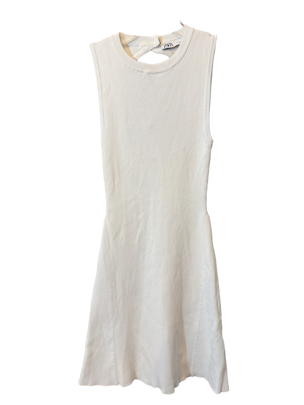 Zara White Ribbed Sleeveless Open Back Mini Dress Size S - Picture 2 of 5
